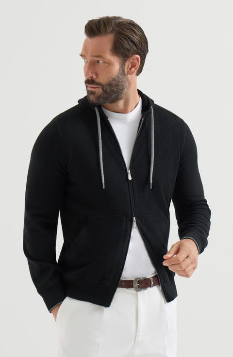 Cashmere sweatshirt-style cardigan with hood