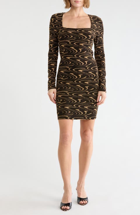 Metallic Trapezoid Neck Minidress