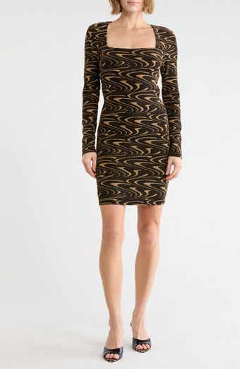 Metallic Trapezoid Neck Minidress