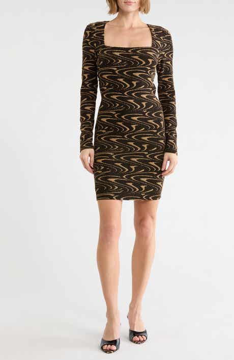 Metallic Trapezoid Neck Minidress