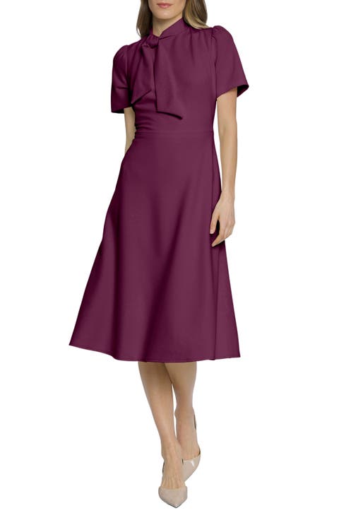 Short Sleeve Necktie Midi Dress