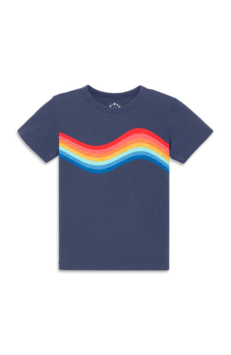 Primary Kids Rainbow Wave Tee, Main, color, Sunwashed Navy