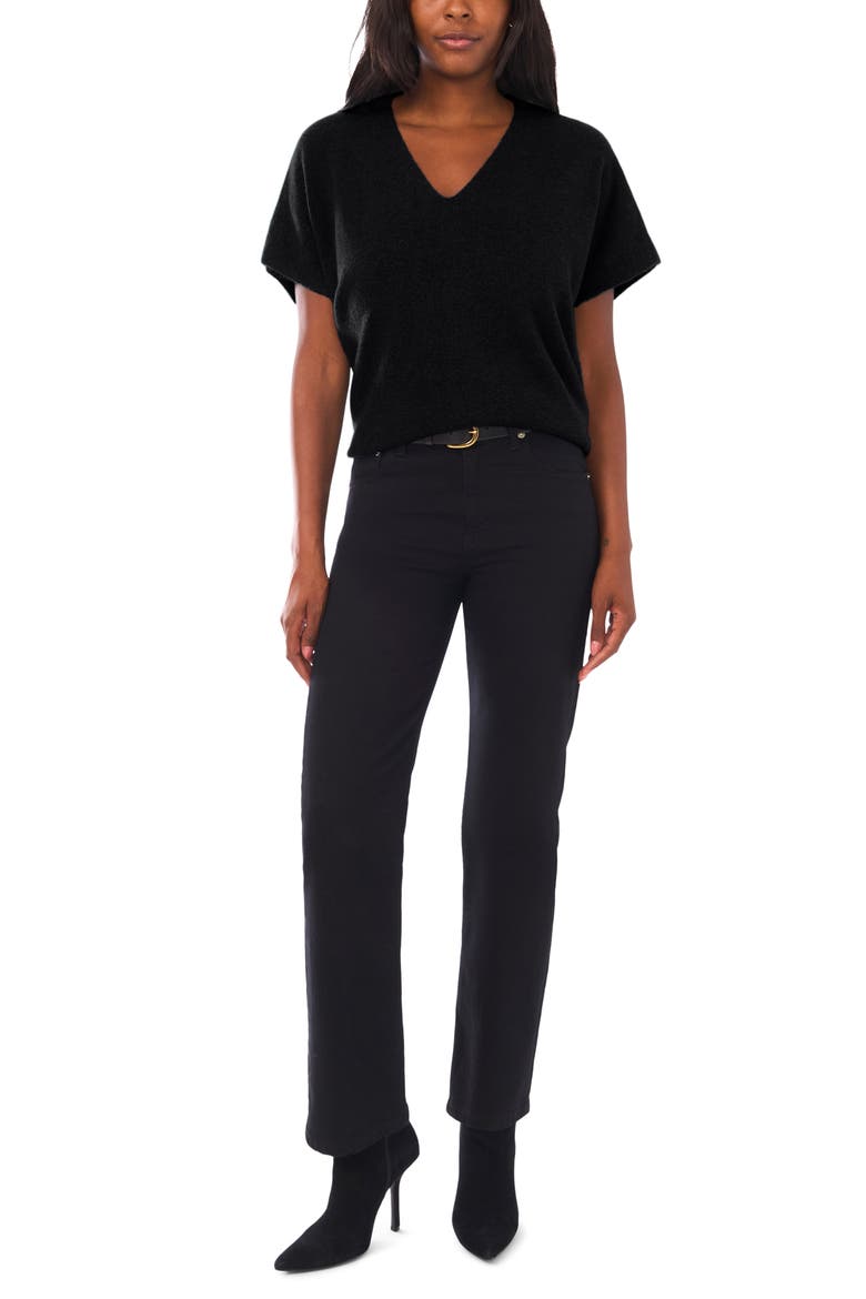 V-Neck Short Sleeve Boxy Sweater, Alternate, color, RICH BLACK