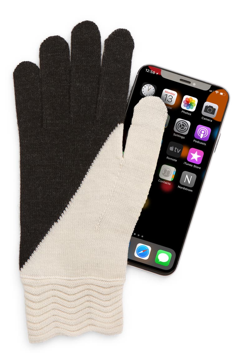 Tech Gallery Colorblock Wool Gloves, Alternate, color, HEATHER BLACK CREME