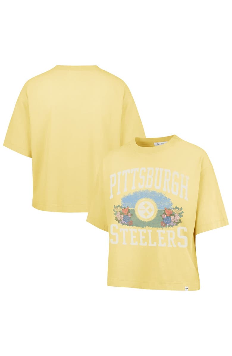 '47 Women's '47  Yellow Pittsburgh Steelers Florentina Montauk Cropped T-Shirt, Main, color, Yellow