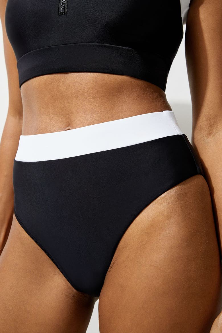 High Waist High Cut Bikini Bottoms, Alternate, color, Black
