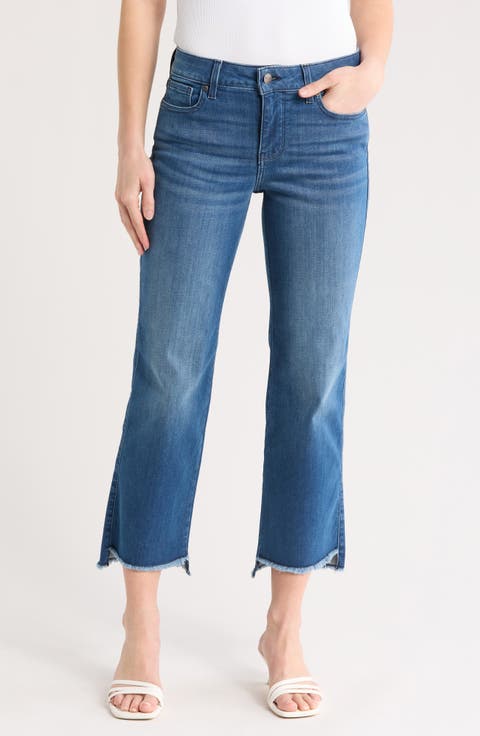 Marilyn Frayed Step Hem Ankle Straight Leg Jeans (Mission Blue)
