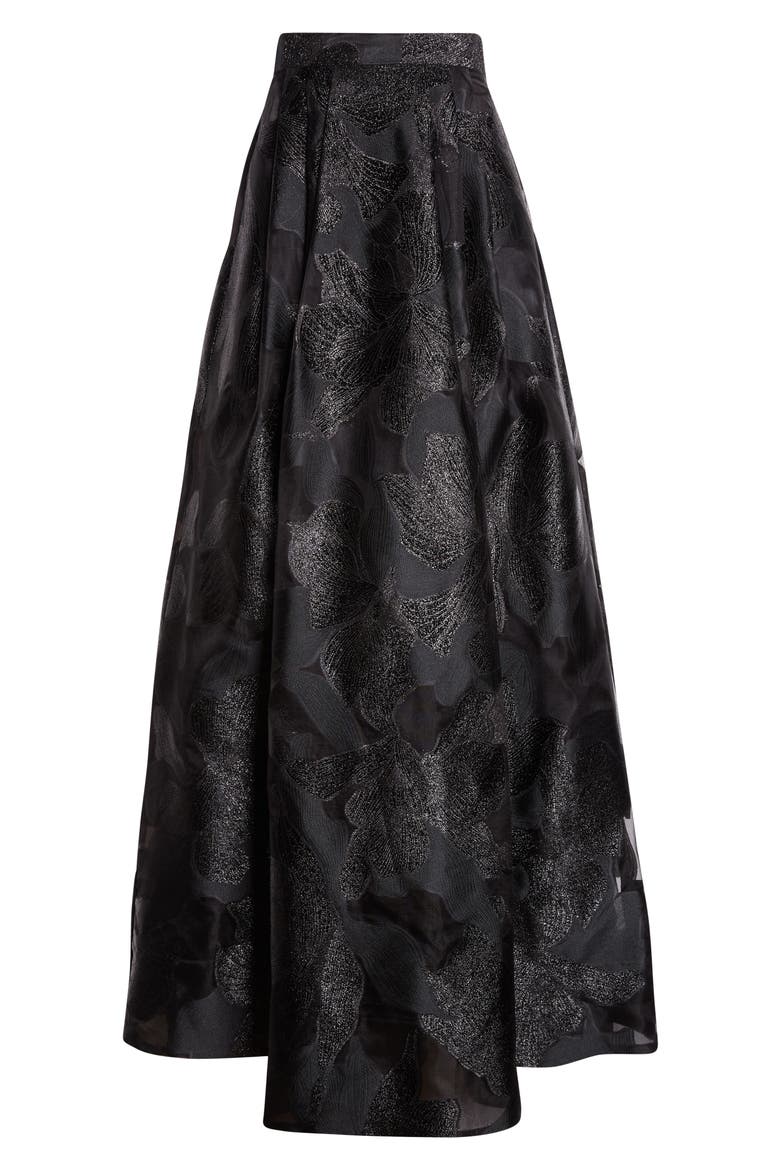 Metallic Floral Jacquard Organza Skirt, Alternate, color, BLACK