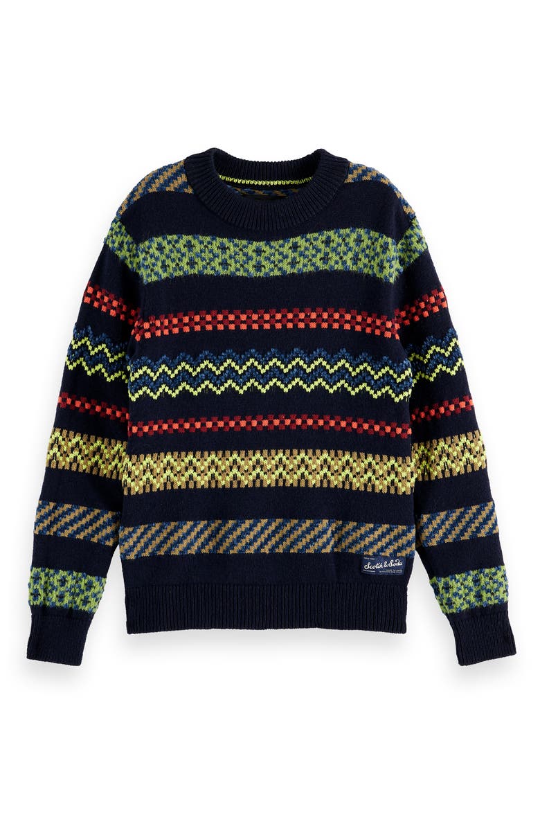 Scotch & Soda Kids' Relaxed Fit Jacquard Sweater, Main, color, Fair Isle Anthracite