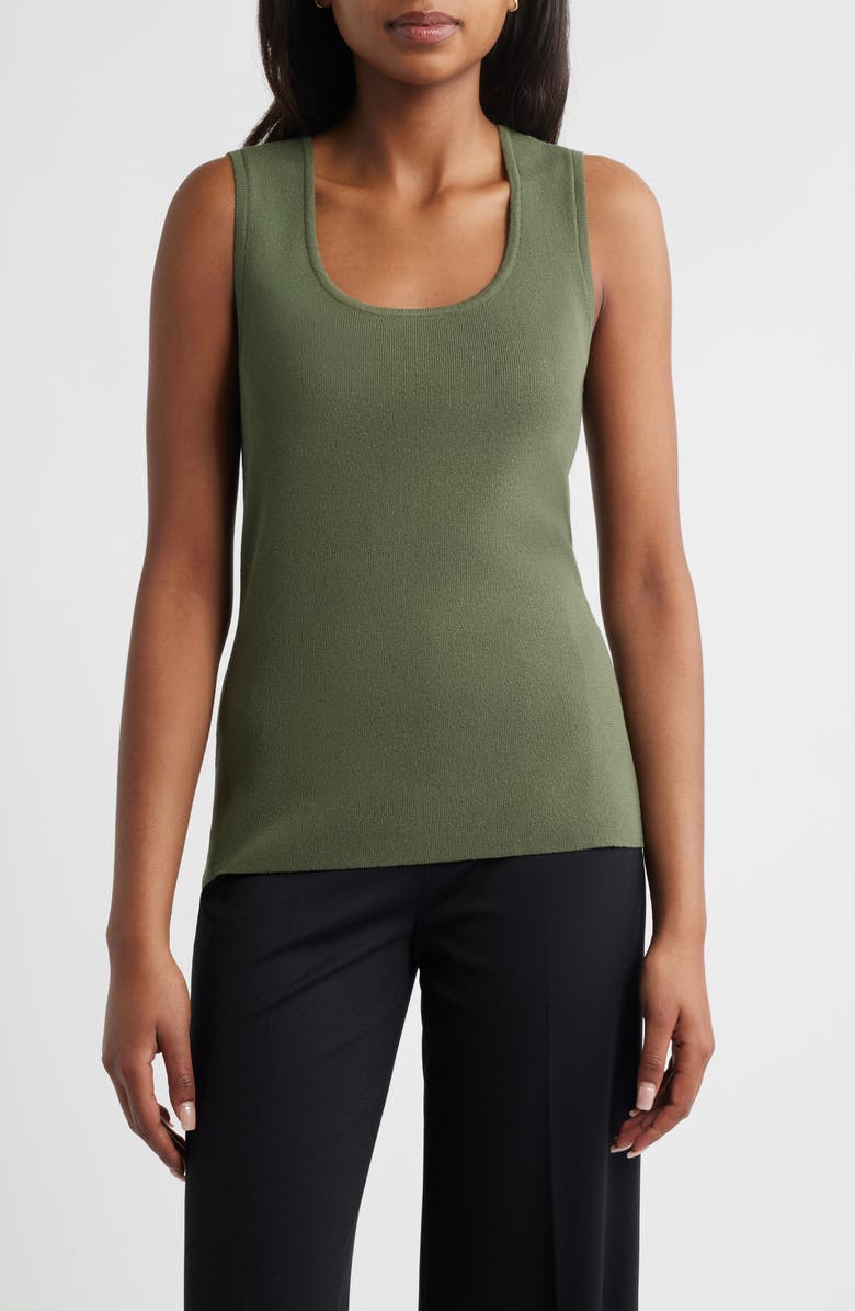 Tahari ASL Scoop Neck Sweater Tank, Main, color, Martini Olive