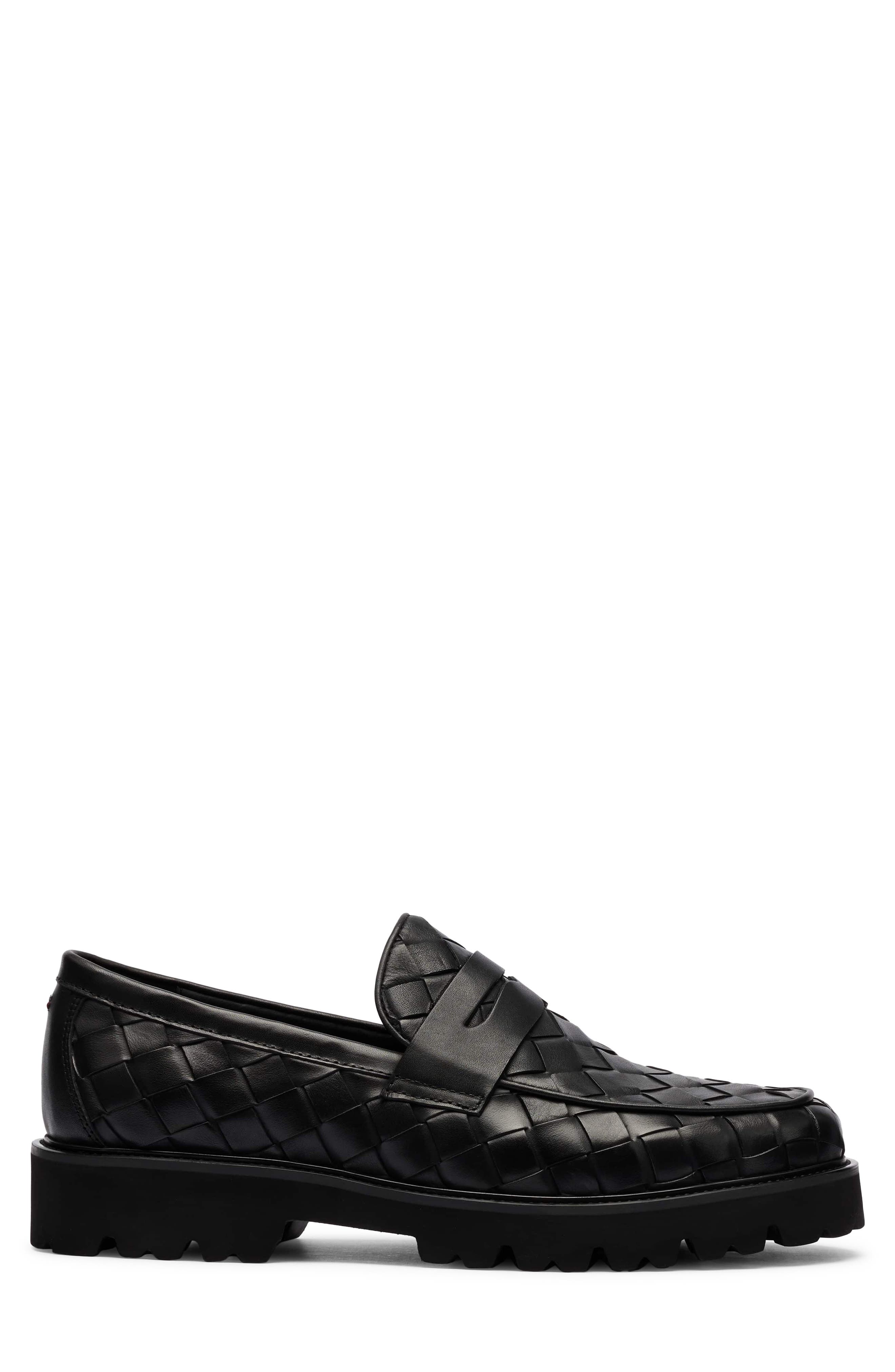 Adler Leather Penny Loafer, Alternate, color, BLACK WOVEN