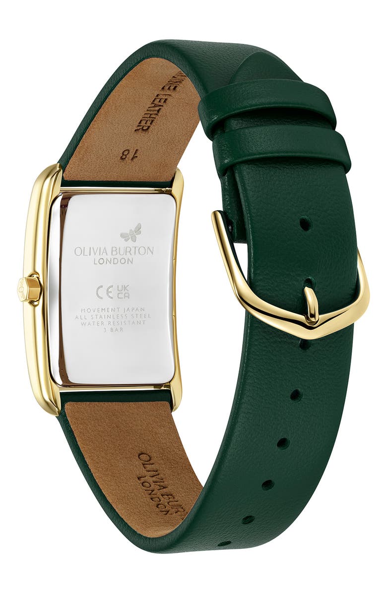 Olivia Burton Grove Rectangular Leather Strap Watch, 23mm, Alternate, color, Forest Green