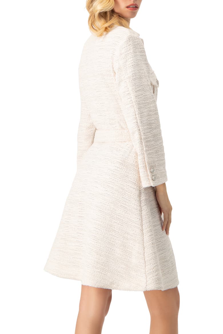 Tweed Belted Button Down Dress, Alternate, color, Natural