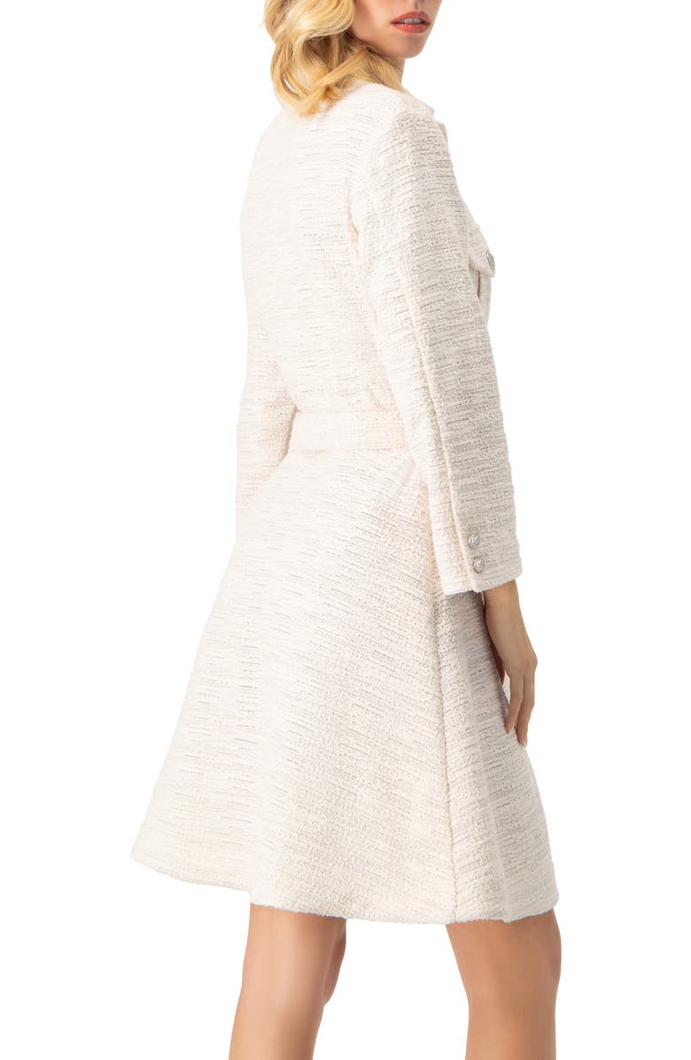 IVONNE Tweed Belted Button Down Dress, Alternate, color, Natural