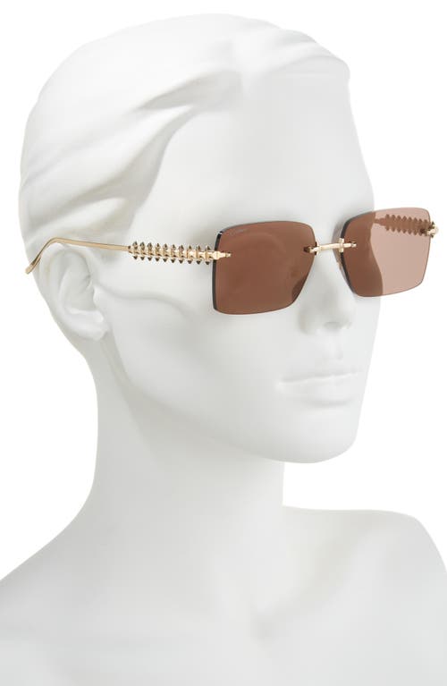 Cartier 58mm Rimless Rectangular Sunglasses In Gold/brown