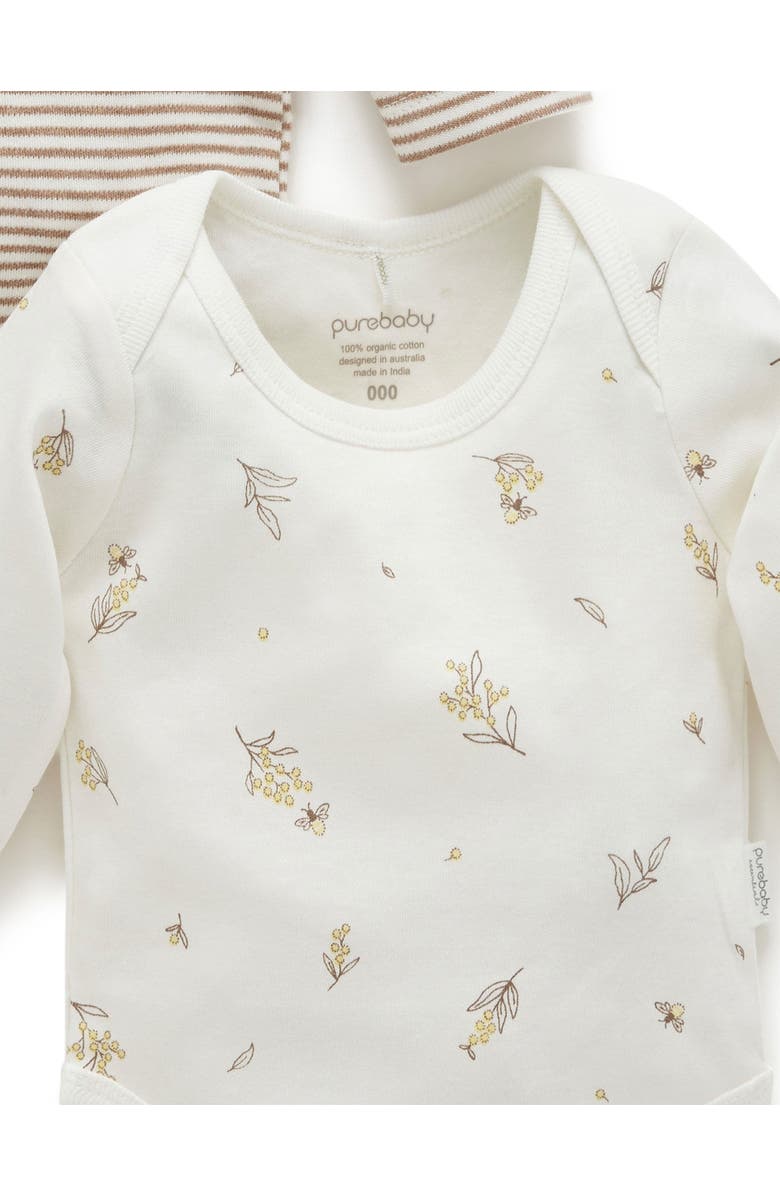 Purebaby 2 Pack Long Sleeve Bodysuit, Alternate, color, Vanilla Wattle Bee Pack