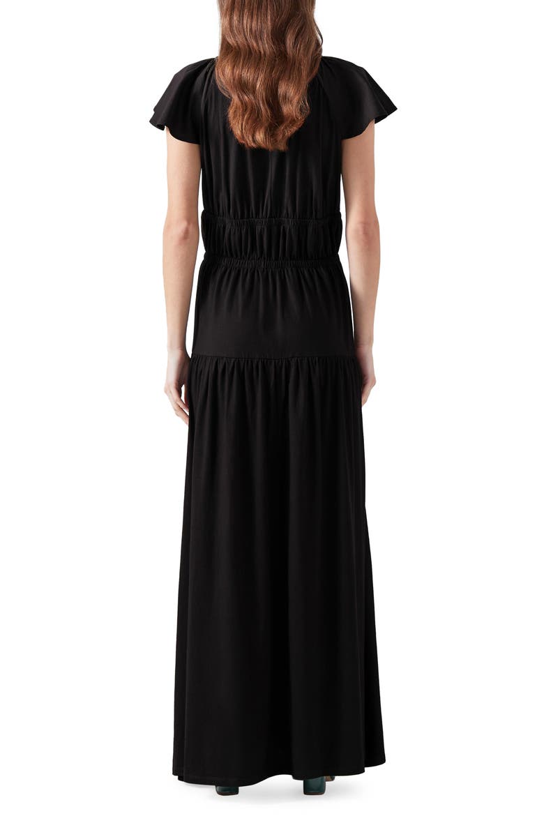Carla Ruffle Sleeve Tiered Maxi Dress, Alternate, color, BLACK