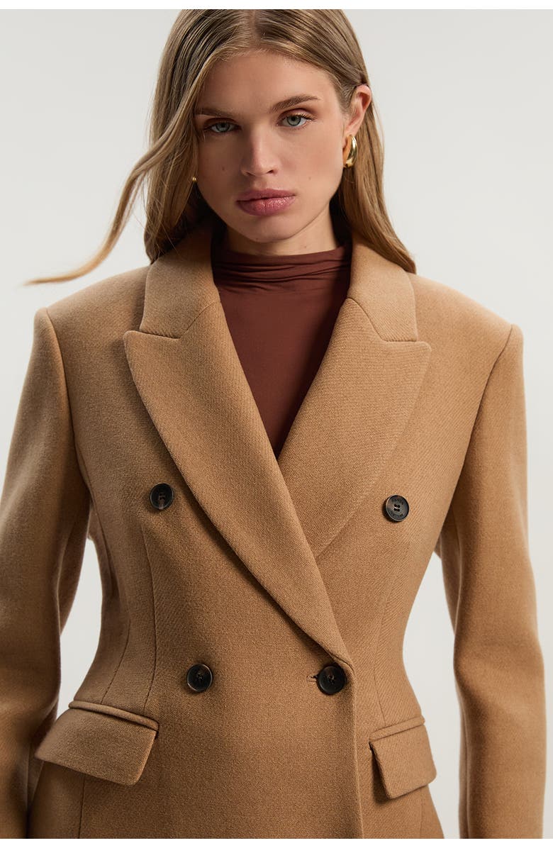 Karen Millen Wool Double Breasted Tailored Maxi Coat, Alternate, color, Camel
