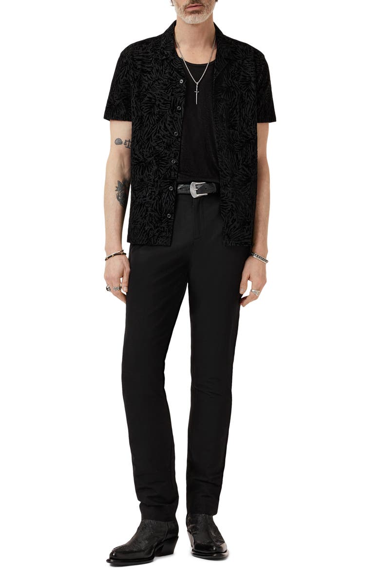 John Varvatos Matera Frond Jacquard Short Sleeve Organic Linen Button-Up Shirt, Alternate, color, Black