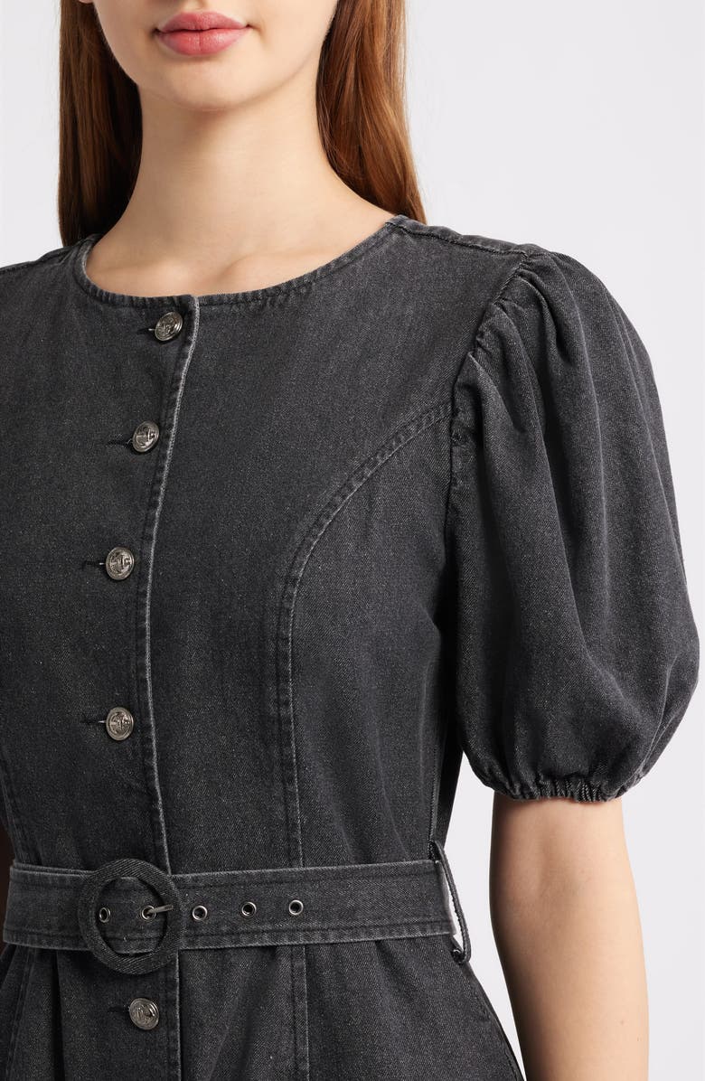 FREEMARKET Puff Sleeve Belted Cotton Blend Denim Shirtdress, Alternate, color, Black Denim