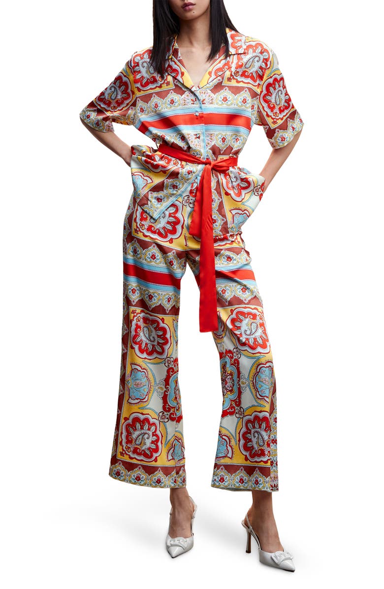 MANGO Baroque Print Wide Leg Pants, Alternate, color, 