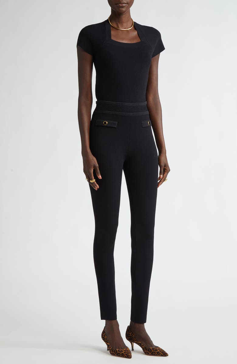 ST. JOHN Mixed Texture Knit Skinny Pants, Alternate, color,