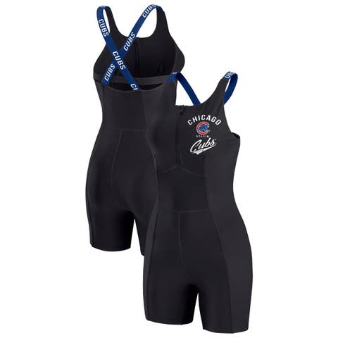 Women's WEAR by Erin Andrews  Black Chicago Cubs Bodycon Quarter-Zip Romper