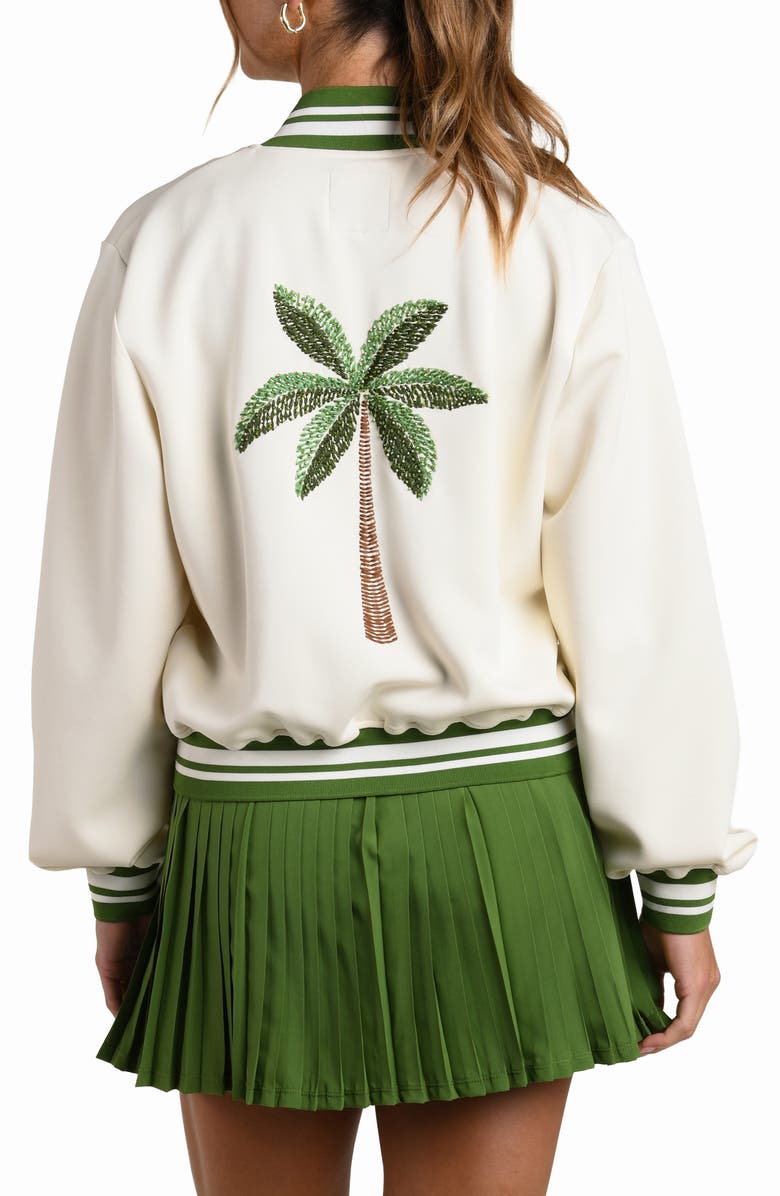 La Blanca Palm Embroidered Bomber Jacket, Alternate, color, Chalk