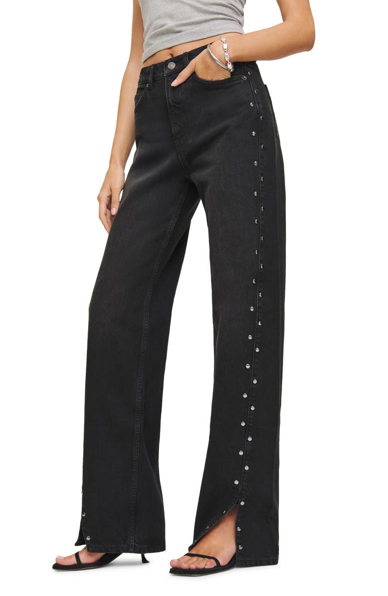 Reformation Cary Studded High Waist Slouchy Wide Leg Jeans, Alternate, color, Vana Studded
