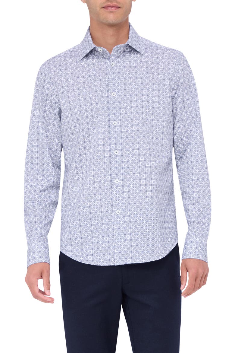 James OoohCotton® Mandala Print Button-Up Shirt, Main, color, NAVY