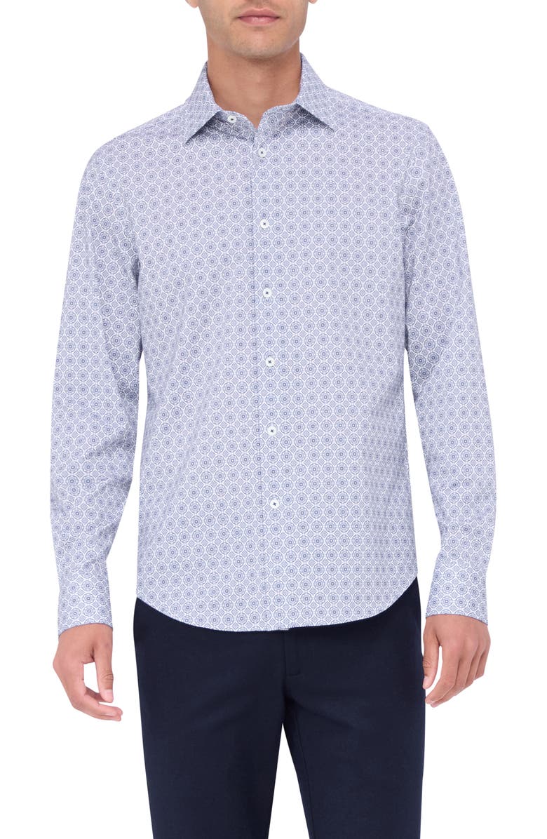 Bugatchi James OoohCotton<sup>®</sup> Mandala Print Button-Up Shirt, Main, color, Navy