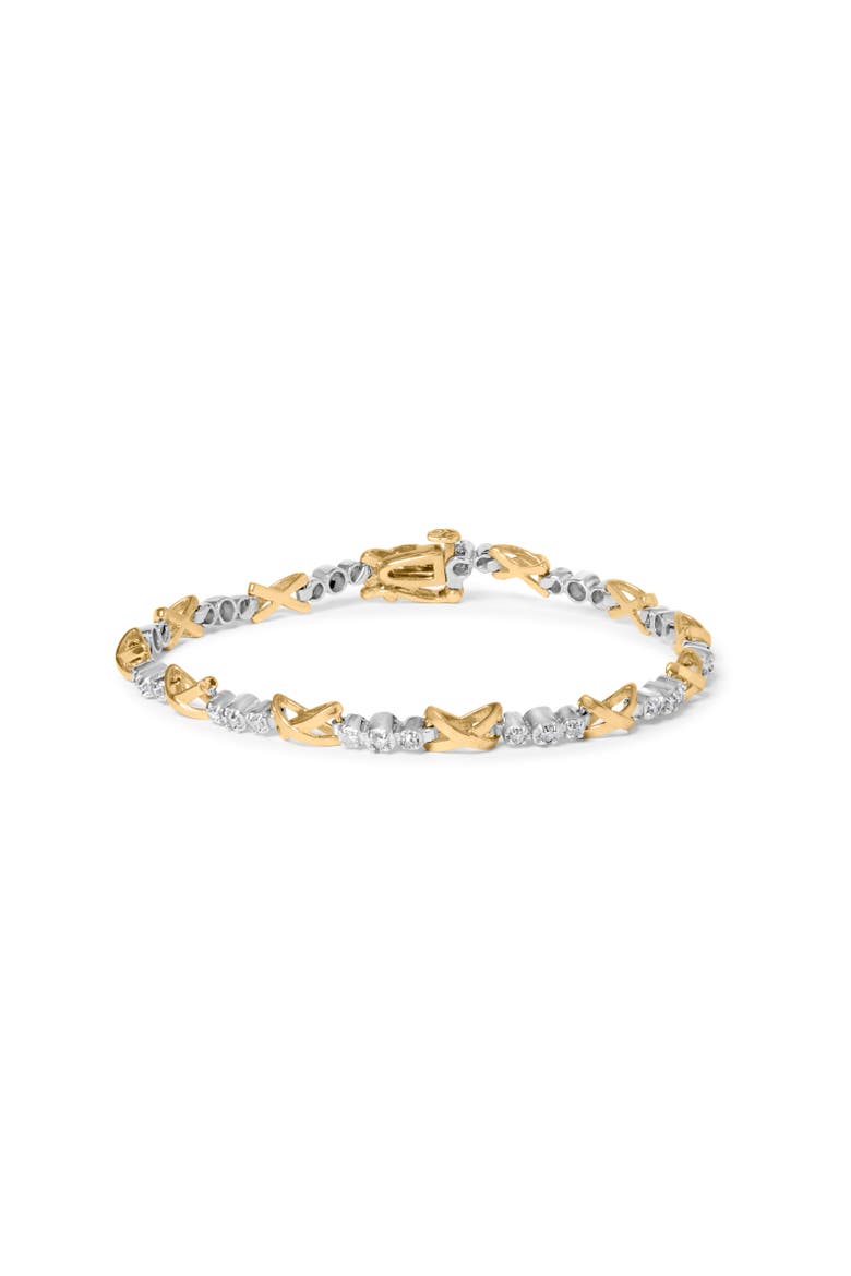 10K Two-Tone Gold 1/2 Cttw Diamond Alternating 3 Stone and X-Link Bracelet, Main, color, Yellow