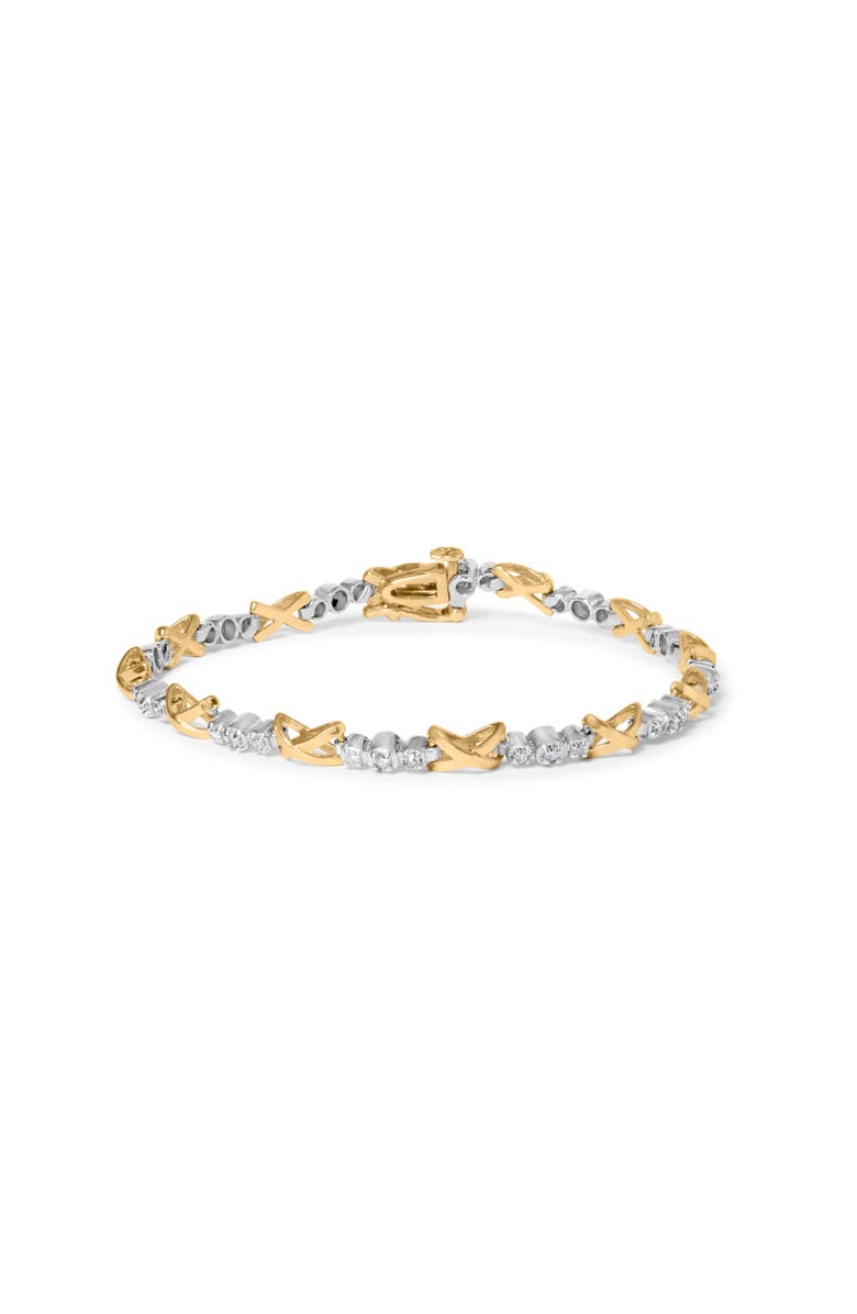 Haus of Brilliance 10K Two-Tone Gold 1/2 Cttw Diamond Alternating 3 Stone and X-Link Bracelet, Main, color, Yellow