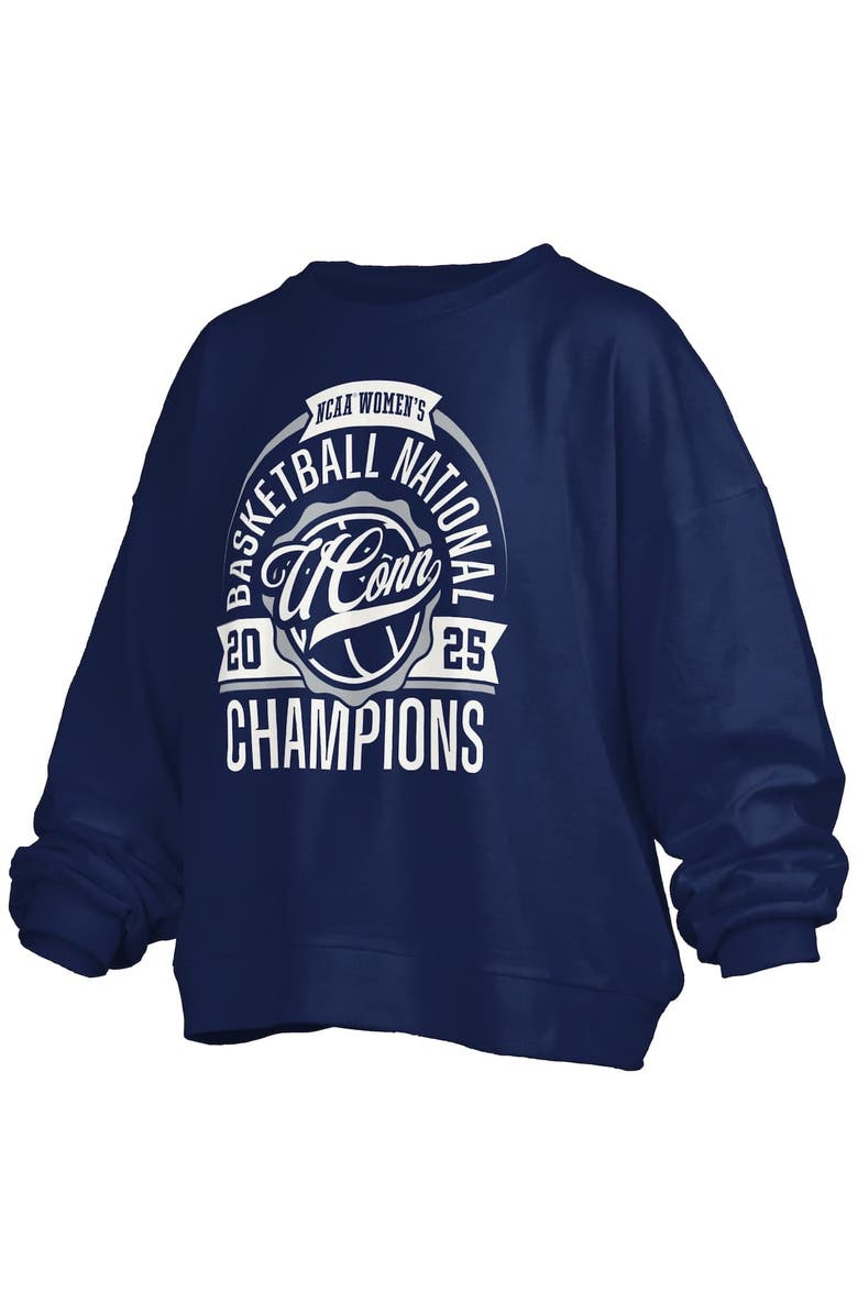 PRESSBOX Women's Pressbox Navy UConn Huskies 2025 NCAA Women's Basketball National Champions Janice Oversized Fleece Pullover Sweatshirt, Alternate, color, 