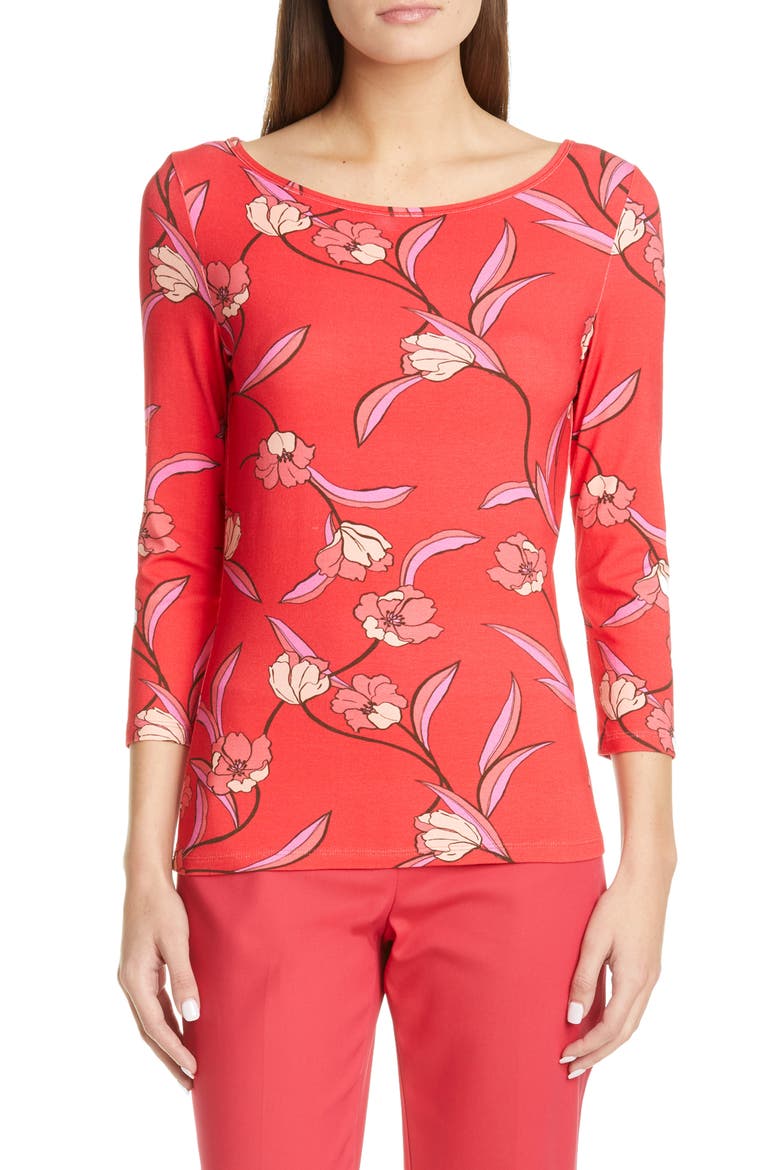 Spring Floral Jersey Top, Main, color, POPPY MULTI