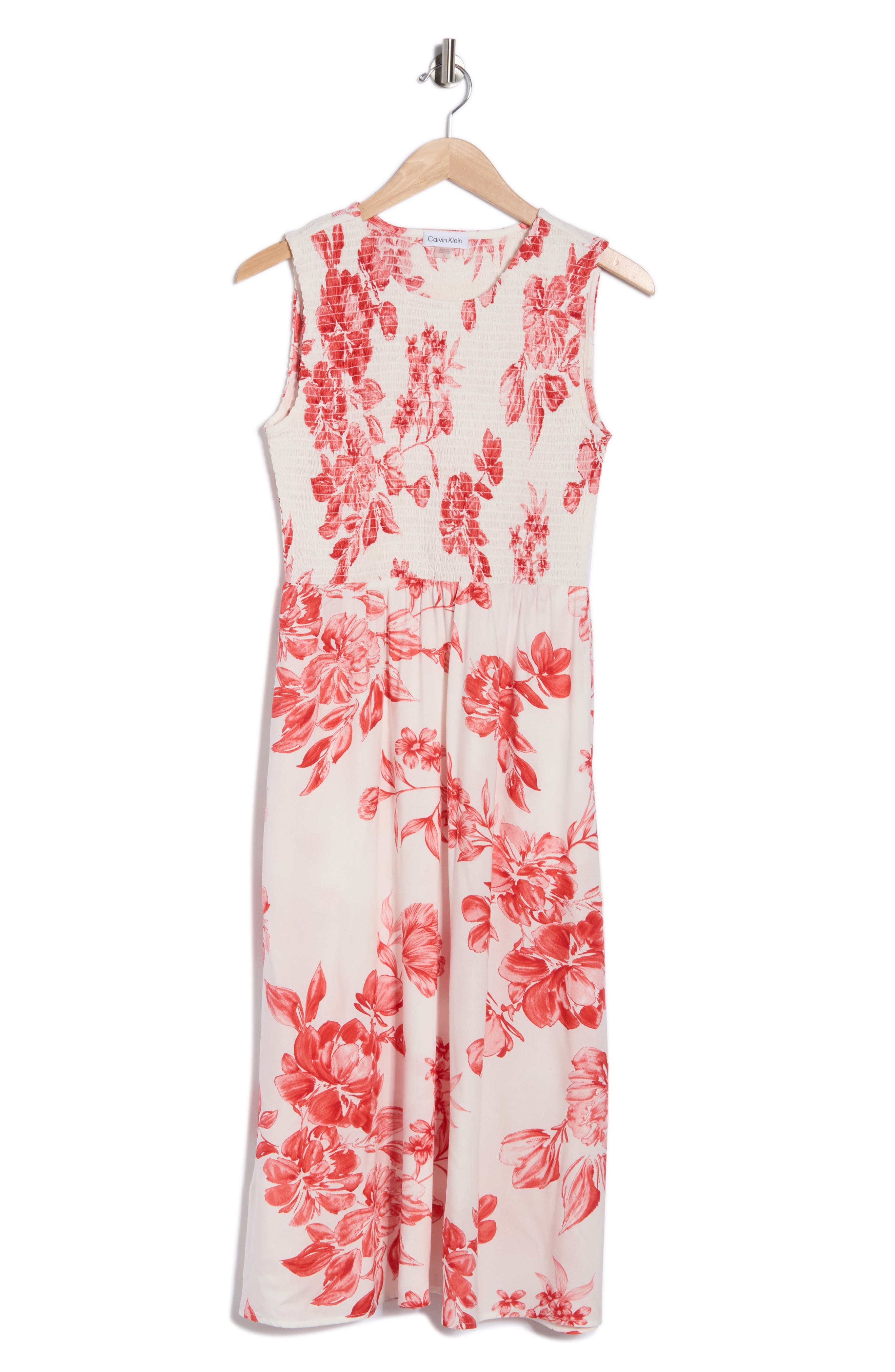 Calvin Klein Smocked Sleeveless Midi Dress