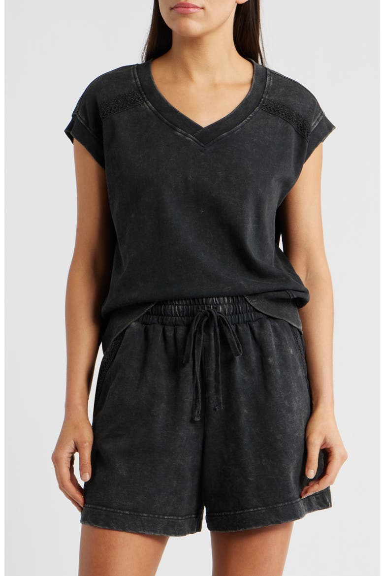 Crochet Detail Muscle Tee, Main, color, BLACK