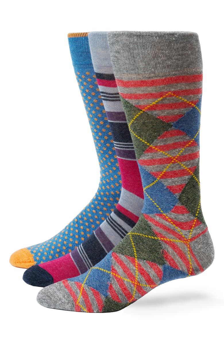 Lorenzo Uomo Assorted 3-Pack Cotton Blend Dress Socks, Main, color, 