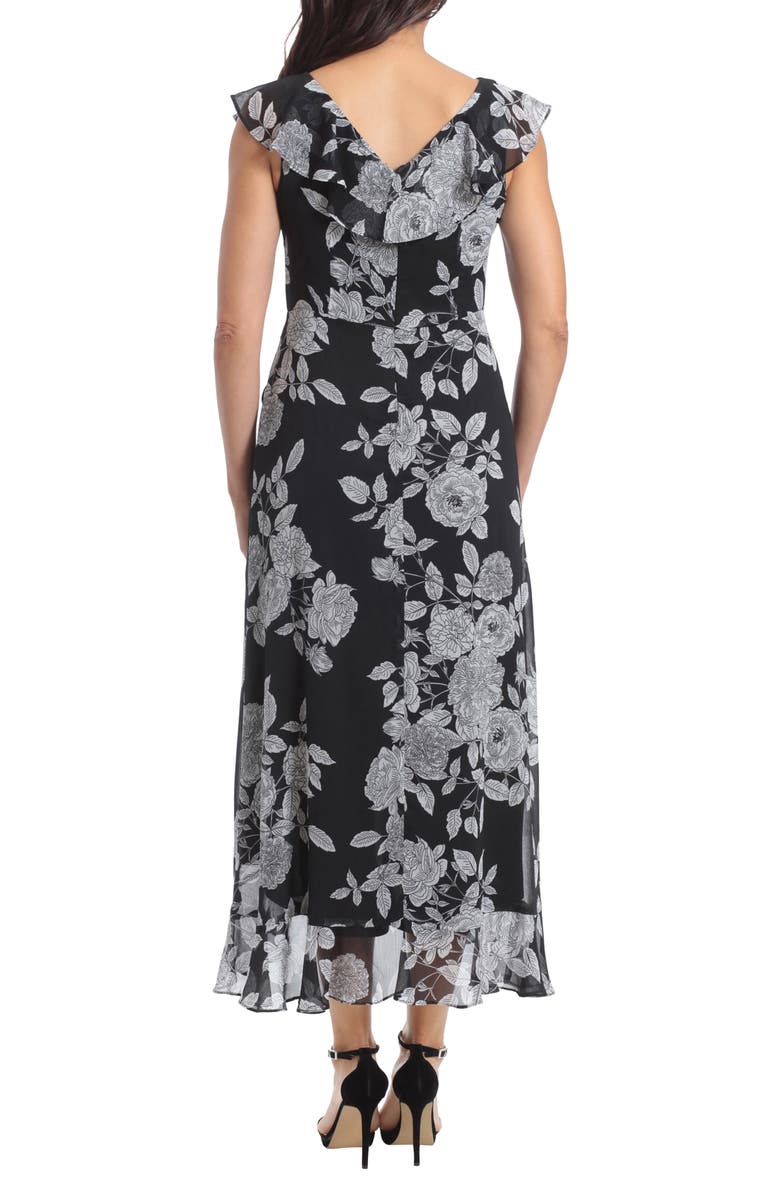 London Times Ruffle Wrap Maxi Dress, Alternate, color, Black/ Soft White