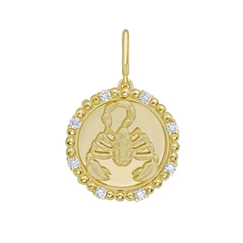 14K Gold Scorpio Diamond Bead Zodiac Medallion