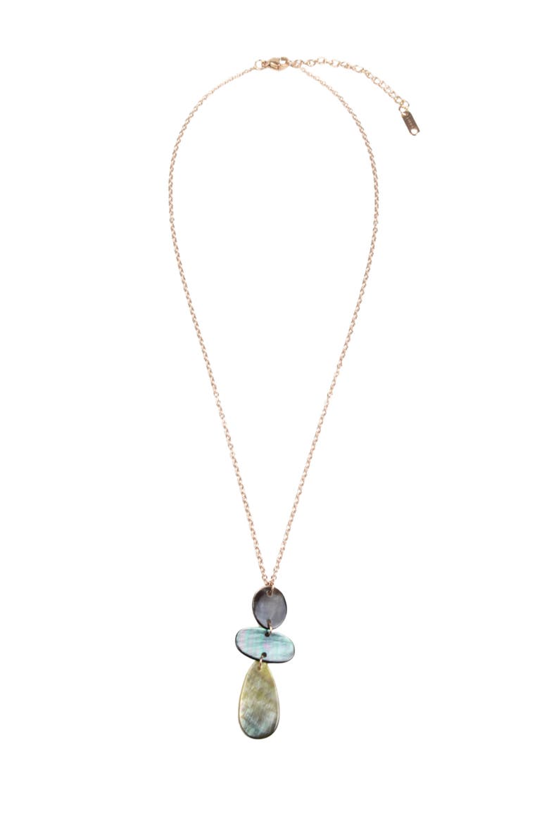 Mother-of-Pearl Round, Oblong & Raindrop Pendant Necklace, Alternate, color, Black