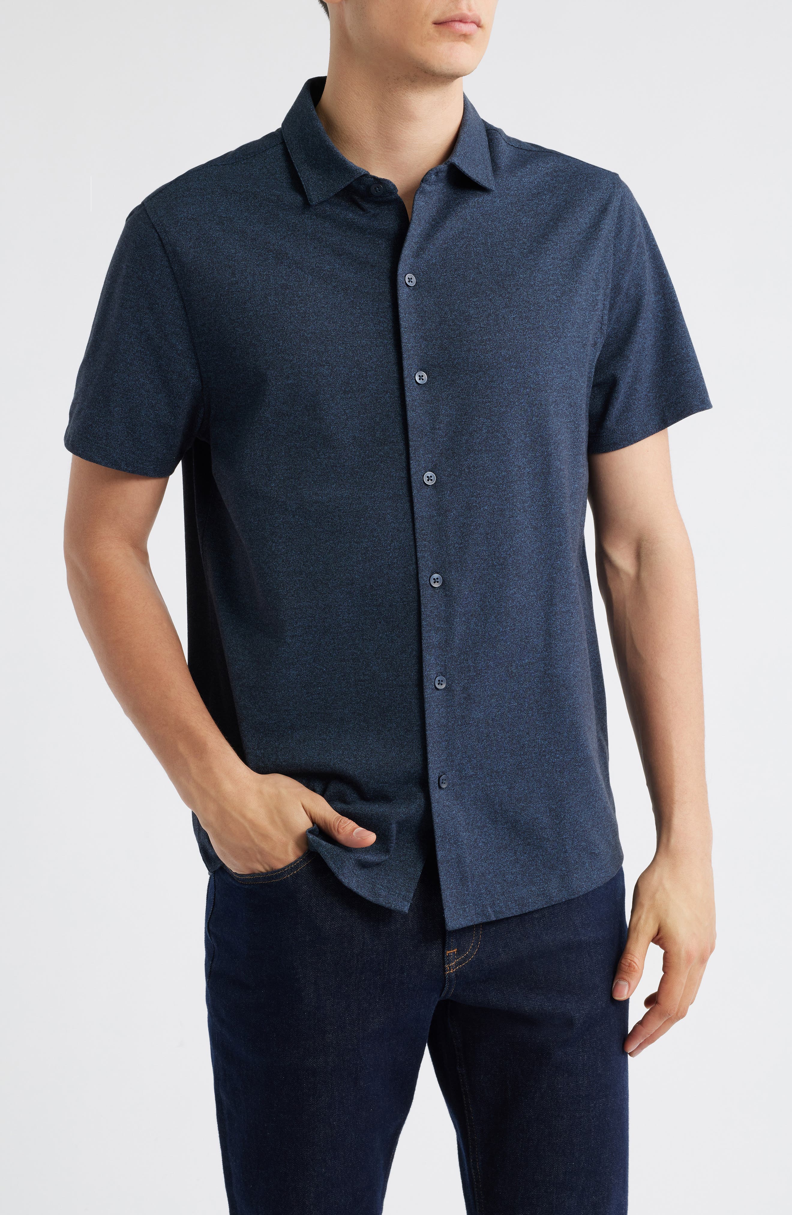 Robert Barakett Harker Short Sleeve Knit Button-Up Shirt