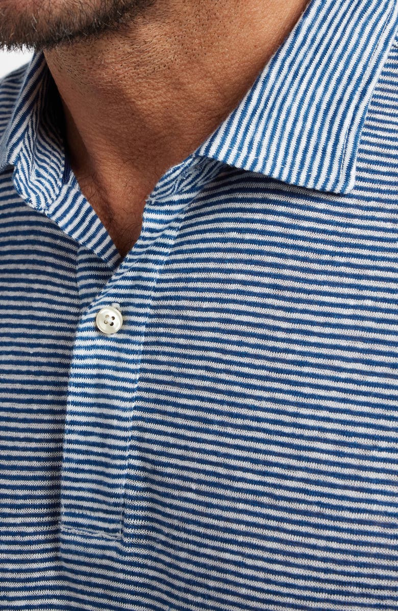 David Donahue Stripe Slub Linen Polo, Alternate, color, Estate Blue