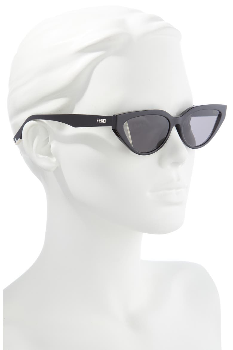 'Fendi Way 52mm Cat Eye Sunglasses, Alternate, color, SHINY BLACK / SMOKE