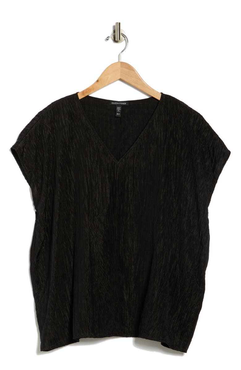 Eileen Fisher Stretch Silk V-Neck Top, Alternate, color, Black