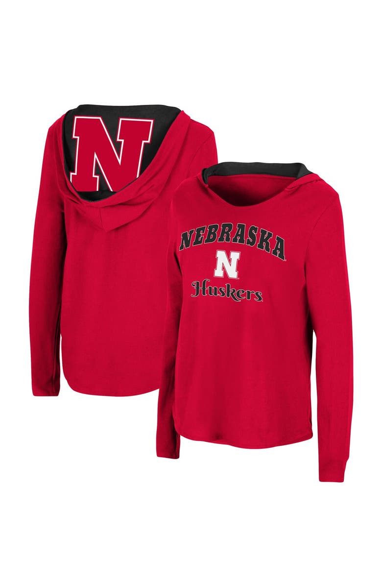COLOSSEUM Women's Colosseum Scarlet Nebraska Huskers Catalina Hoodie Long Sleeve T-Shirt, Main, color, Scarlet