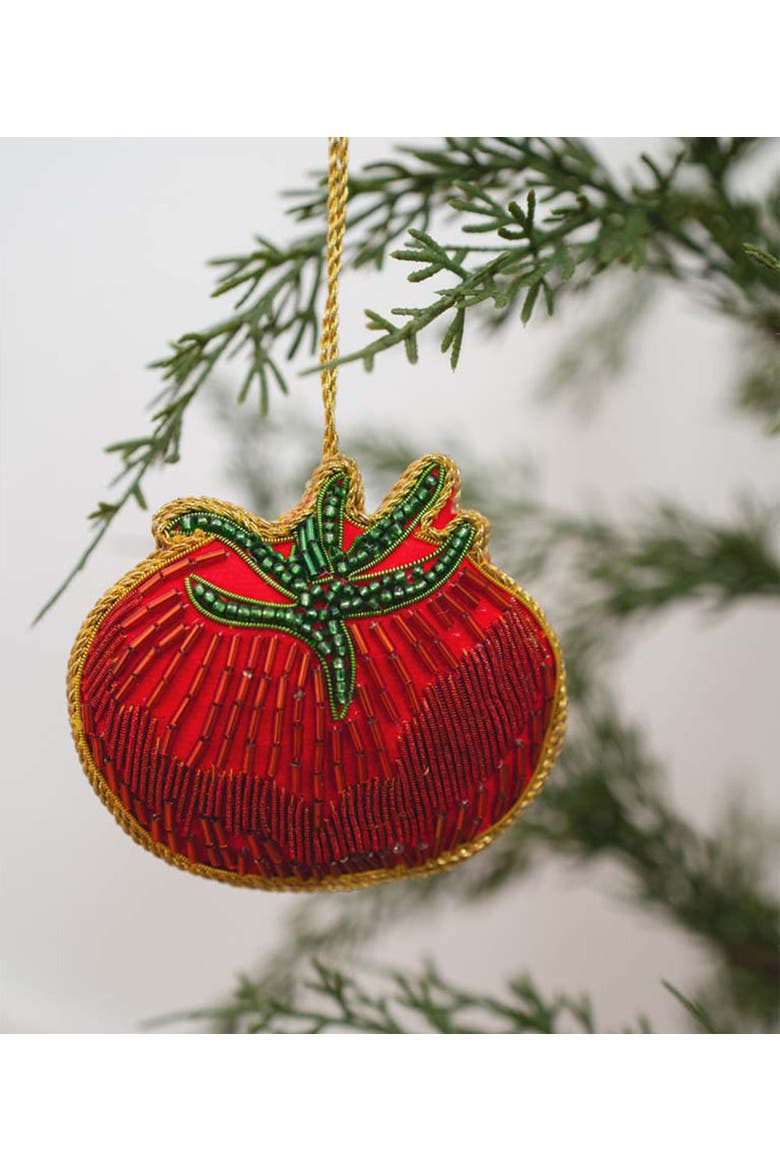 Larissa Plush Tomato Beaded Fabric Ornament - Embroidered, Alternate, color, Red