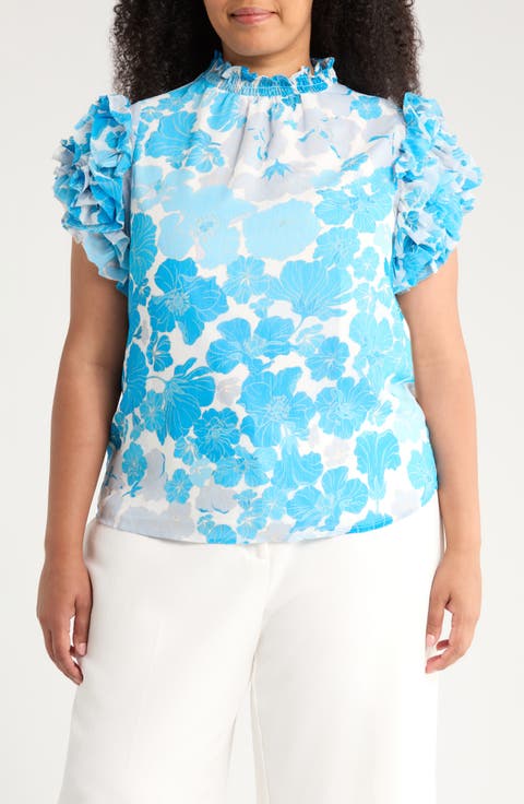 Kerela Floral Brenna Mock Neck Top (Plus)
