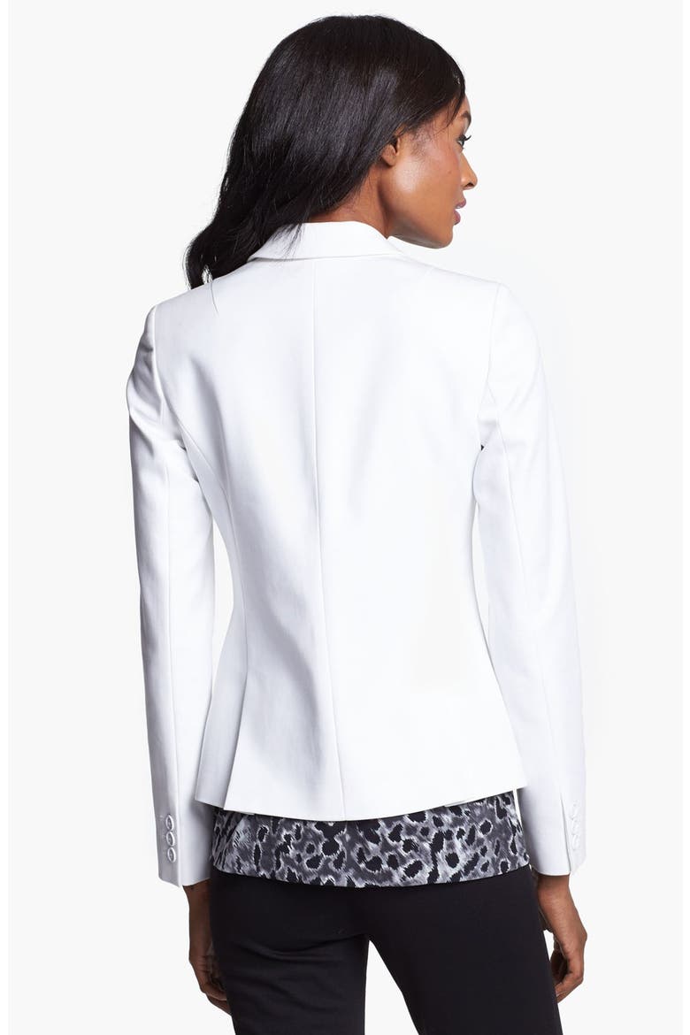 Anne Klein One Button Stretch Cotton Blazer, Alternate, color, WHITE