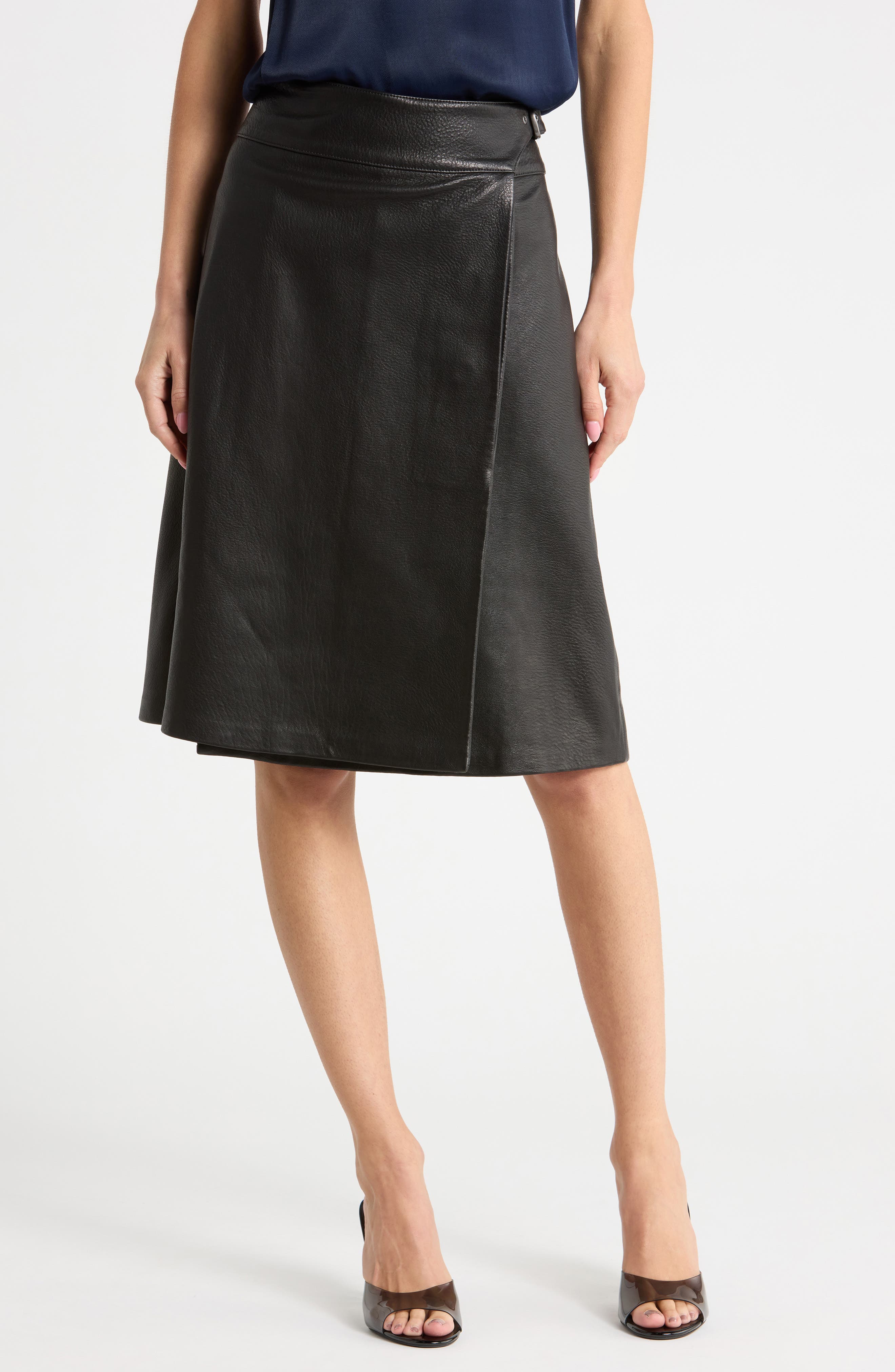 Raddix Belted Leather Midi Skirt